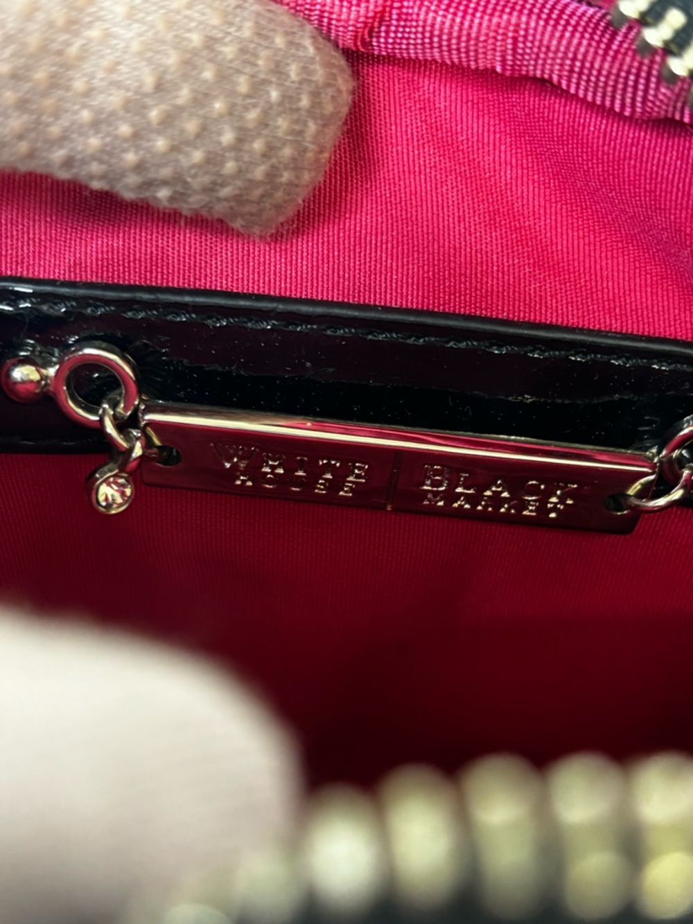 WHBM Black Patent Quilted Pearl Mini Crossbody Bag Chain Strap - Picture 6 of 10